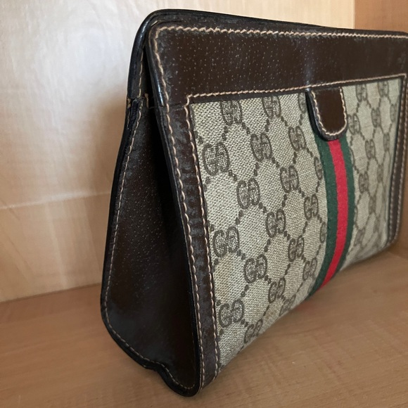 GUCCI Web Ophidia GG Monogram Coated Canvas Signature Vintage 1980s Clutch GOOD - Picture 6 of 11